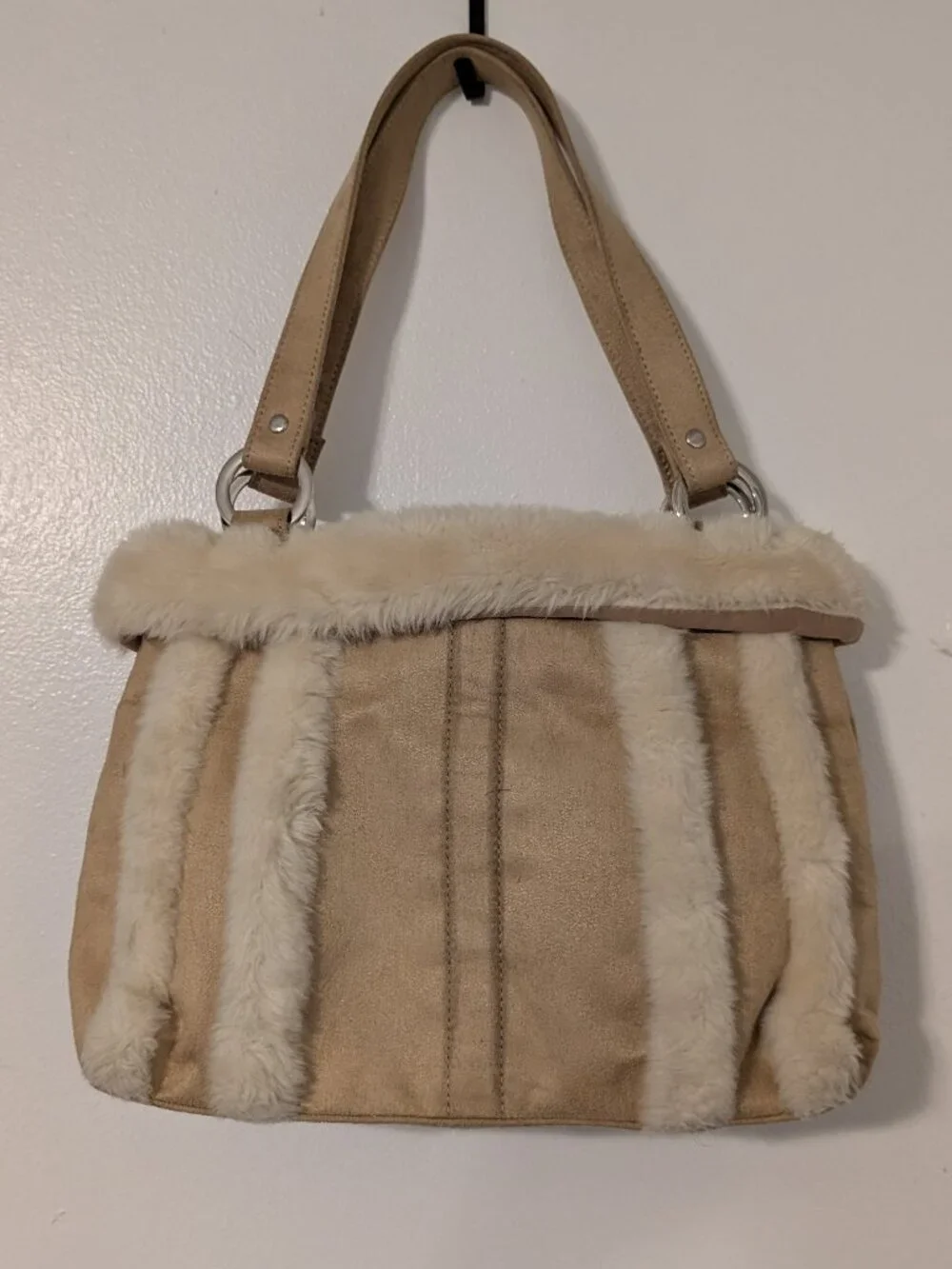 Vintage Bath & Body Works faux fur trim and suede shoulder bag